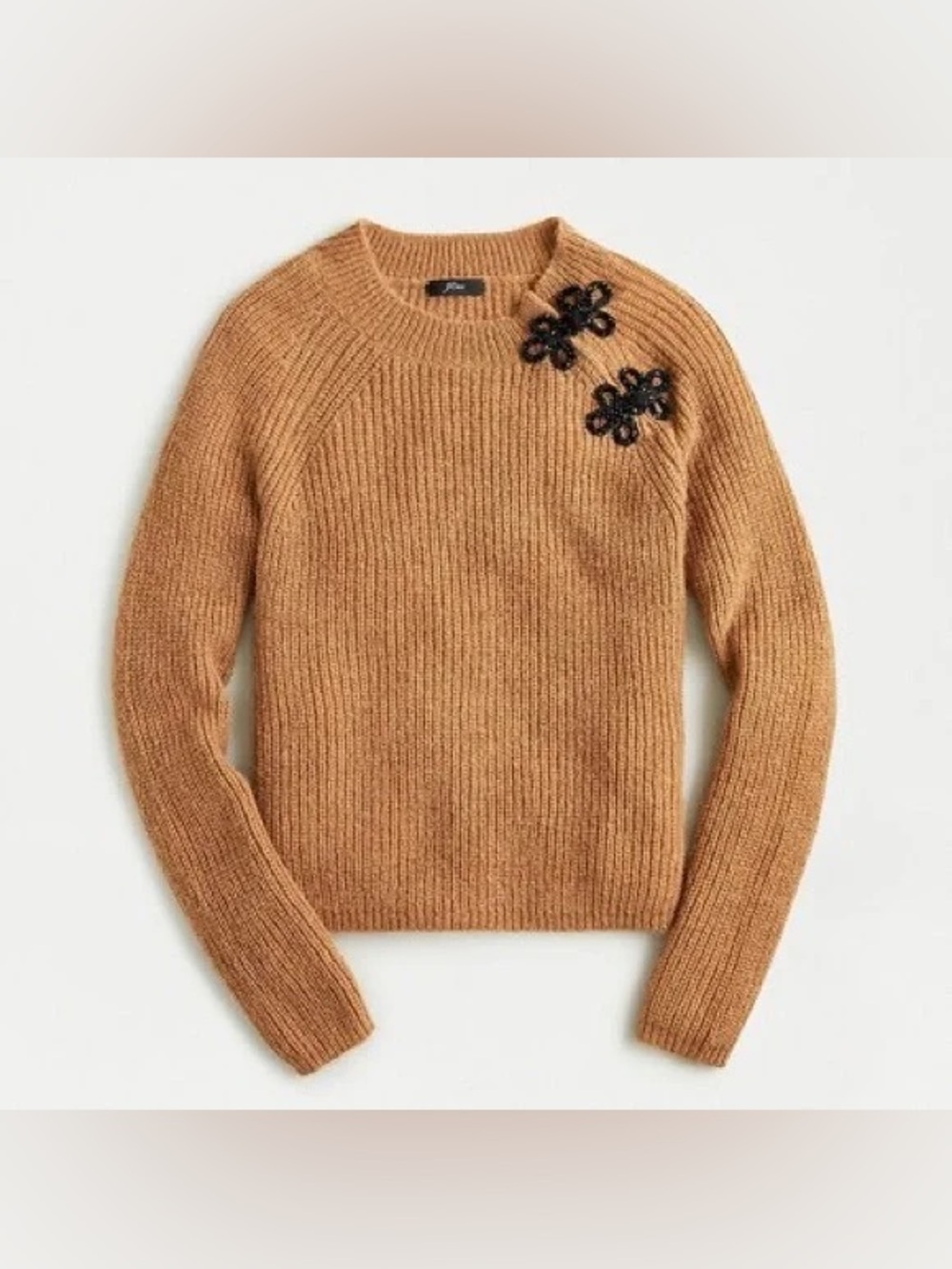 J.Crew alpaca-blend camel tan sweater with beaded frog clasps size XS